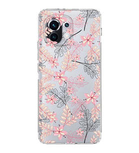 Xiaomi  Mi 11  Kamera Korumalı Kapak Floral Kırmızı Tasarımlı Şeffaf  Kılıf