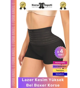#Korse Vücut Toparlayıcı Şekillendirici Kaymaz Doku Lazer Kesim Yüksek Bel Boxer Korse - 4 Adet