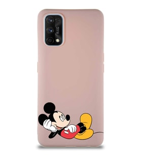 Realme 7 Pro Soft Premier Kapak Mickey Mouse-F Tasarımlı Silikon Kılıf - Pudra (Şeffaf)