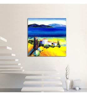 Tablolife Ege Kasabası Yağlı Boya Dokulu Tablo 80X80,Çerçeve;Gold