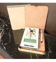 Diyetisyene Hediye Ahşap Kutulu Defter Kalem Set 003