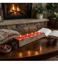 Mumlar Dahil, Mumluk Dekoratif Masif Ahşap 5'li Tealight Mumluk  El Yapımı, Bohem & İskandinav Tarz