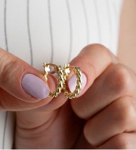 925 Ayar Gold Desenli Halka Gümüş Küpe