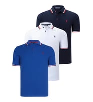 ÜÇLÜ SET T8594 DEWBERRY ERKEK T-SHIRT-LACİVERT-BEYAZ-SAKS (Karışık)