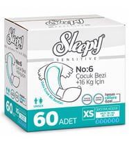 Sleepy Çocuk Bezi Bel Bantlı XS - Extra Küçük - Ekstra Küçük 60 Adet (16+ KG Bel Ölçüsü 40-70 CM)