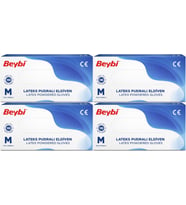 Beybi Lateks Pudralı Muayene Eldiveni M - Medium - Orta 400 Lü Set