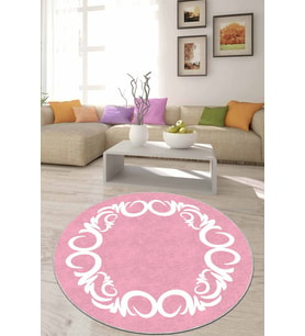 Pembe Çerçeveli Kaymaz Tabanlı Yuvarlak Yolluk Halı AR519 - 100 x 100 cm