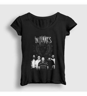 Presmono Kadın Siyah Band In Flames T-Shirt 83473tt