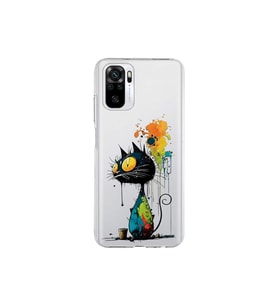 Redmi Note 10 ile Uyumlu Splash Kedi Tasarımlı Şeffaf Silikon Kılıf