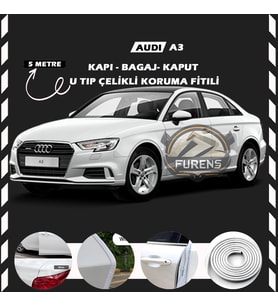 Audi A3 Oto Araç Kapı Koruma Fitili 5metre Parlak Beyaz Renk
