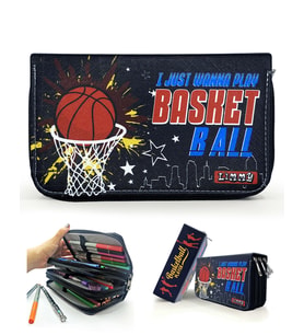 Kalem Kutusu Basketbol Kawai Organizer Kalemkutu Vegan Deri Üç Bölmeli Kalemlik Siyah