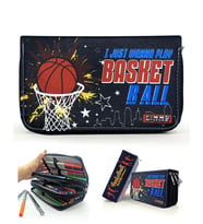Kalem Kutusu Basketbol Kawai Organizer Kalemkutu Vegan Deri Üç Bölmeli Kalemlik Siyah