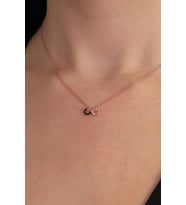 925 Ayar Gümüş Zincirli Rose Kaplama Siyah Taşlı Sonsuzluk Model Kolye