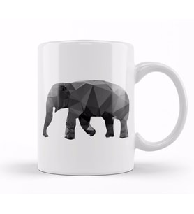 Geometric Animal Female Elephant Kupa Bardak Porselen