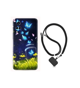 Vivo Y53s Kılıf Ipli Boyun Askılı Desenli Silikon Neon Butterflys 1309