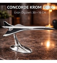 Concorde Krom Uçak Dekoratif Biblo – Metal Uçak Modeli Ofis Masa Dekoru 30x16 Cm (Karışık)