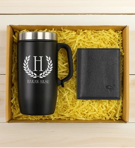 BK Gift Kişiye Özel İsimli Garbalia Dortmund Hakiki Deri Cüzdan & Termos Mug Hediye Seti-1  Babalar Günü Hediyesi, Erkeklere Özel Hediye