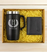 BK Gift Kişiye Özel İsimli Garbalia Dortmund Hakiki Deri Cüzdan & Termos Mug Hediye Seti-1  Babalar Günü Hediyesi, Erkeklere Özel Hediye