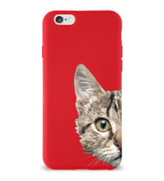 Apple iPhone 6s Uyumlu Lansman Kılıf Catface Tasarımlı İçi Kadife Kapak-Kırmızı (Şeffaf)