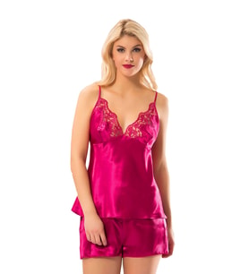 #Babydoll Lüks Kalite Yumuşak Dokulu Rahat Gecelik Fuşya Saten Babydoll Şortlu Takım