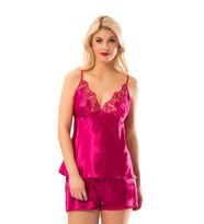 #Babydoll Lüks Kalite Yumuşak Dokulu Rahat Gecelik Fuşya Saten Babydoll Şortlu Takım