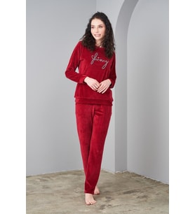Pjs 24579 Kadın Sıfır Yaka Kadife Spor Takım