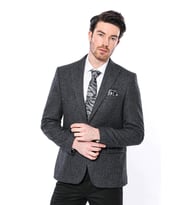 Sivri Yaka Tek Düğme Füme Slim Fit Ceket - Wessi (Siyah)
