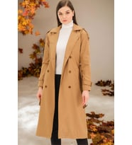 Z6737 DEWBERRY BAYAN TRENÇKOT-DÜZ CAMEL