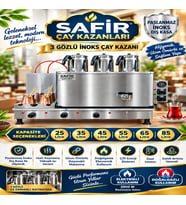 SAFİR 3 GÖZLÜ İNOKS ÇAY OCAĞI KAZANI INOX ÇAY KAZANI ELEKTİRİK + DOĞALGAZLI CE BELGELİ İNOKS ÇAY SEMAVERİ