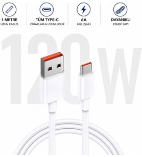 120W USB-A to Type-C Hızlı Data ve Turbo Fast Şarj Kablosu Beyaz K292