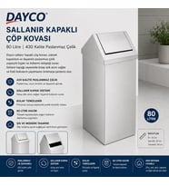 Dayco 430 Kalite Sallanır Kapaklı Çöp Kovası 80 L 32x32x90 cm