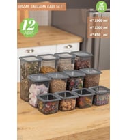 12’li Saklama Kabı Seti Vakumlu Hava Geçirmez Antrasit Erzak Kabı BPA Free