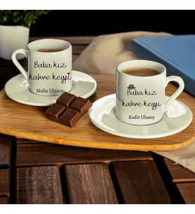 İsme Özel Babalı Kızlı Kahve Fincan Seti