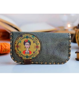 Frida Figürlü Büyük Cüzdan Etnik Bohem Retro Vintage Style - YESIL (Yeşil)