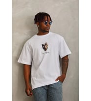 Erkek Baskılı T-Shirt Kısa Kol Bisiklet Yaka Regular Fit Rahat Kalıp Günlük Tişört - Beyaz