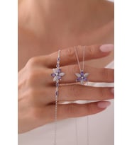 Gümüş Zambak Çiçeği Kolye & Bileklik Seti - 925 Ayar Gümüş Set