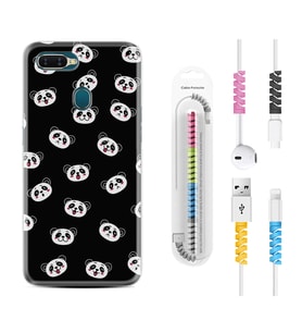 Oppo A5S A15 A16 A54 A55 A73 A74 Kılıf Kablo Koruma Spiral Silikon Panda Suratları 1773