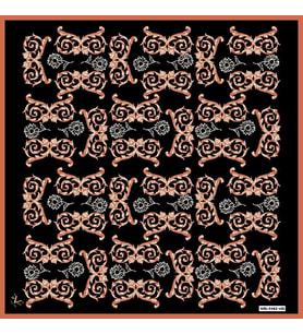 Barok Desen Black Seri Twill Eşarp Eşarp Askısı ile Birlikte 90x90 cm Taba-90x90