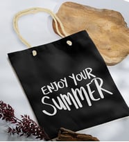 BK Gift Yaz Temalı Siyah Halat Saplı Kumaş Plaj Çantası -6, Baskılı Omuz Çantası, Alışveriş Çantası, Arkadaşa Hediye, Sevgiliye Hediye