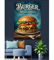 Soslu Ve Bol Malzemeli Burger Dekoratif Kanvas - Mdf Ahşap Tablo