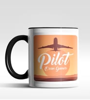 Kişiye Özel Kaptan Pilot Tasarımlı Siyah Kupa (Siyah - Beyaz)