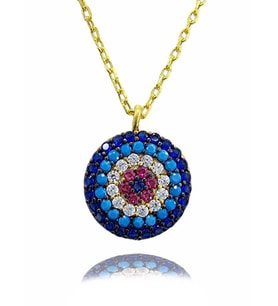 Nazar  925 Ayar Gümüş Zirkon Taşlı Gold Kaplama Kolye (Karışık)