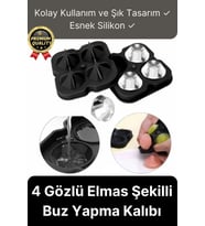 Kolay Kullanım Şık Silikon 4 Gözlü Esnek Buzluk Bar Kokteyl İçecek Elmas Şekilli Buz Yapma Kalıbı