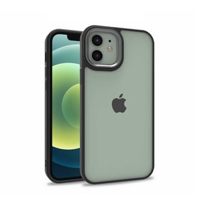 Uyumlu Model Apple iPhone 12 Kılıf Kamera Nikelaj Kenar Renkli Kapak (Siyah)