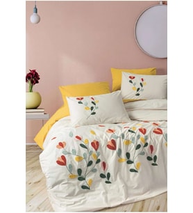 Cottonbox Puffy Nakışlı Nella-Hardal Çift Kişilik Nevresim Takımı 1726
