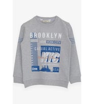 Breeze Erkek Çocuk Sweatshirt Yazı Baskılı 7-12 Yaş, Açık Gri Melanj