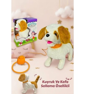 Oyuncak Tasma Kumandalı Yürüyen Havlayan ve Kuyruk Sallayan Peluş Köpek