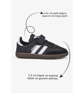 Günlük Unisex Çocuk Sneaker Bağcıklı Hafif Esnek Kaymaz Taban Ayakkabı 105 (Siyah - Beyaz)