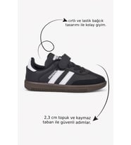 Günlük Unisex Çocuk Sneaker Bağcıklı Hafif Esnek Kaymaz Taban Ayakkabı 105 (Siyah - Beyaz)