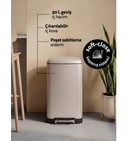 5five Ariane Metal Pedallı 30 Lt. Bej Çöp Kovası
